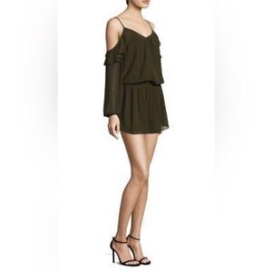 Ramy Brook mini “Misti” dress, dark green with open shoulders NWT